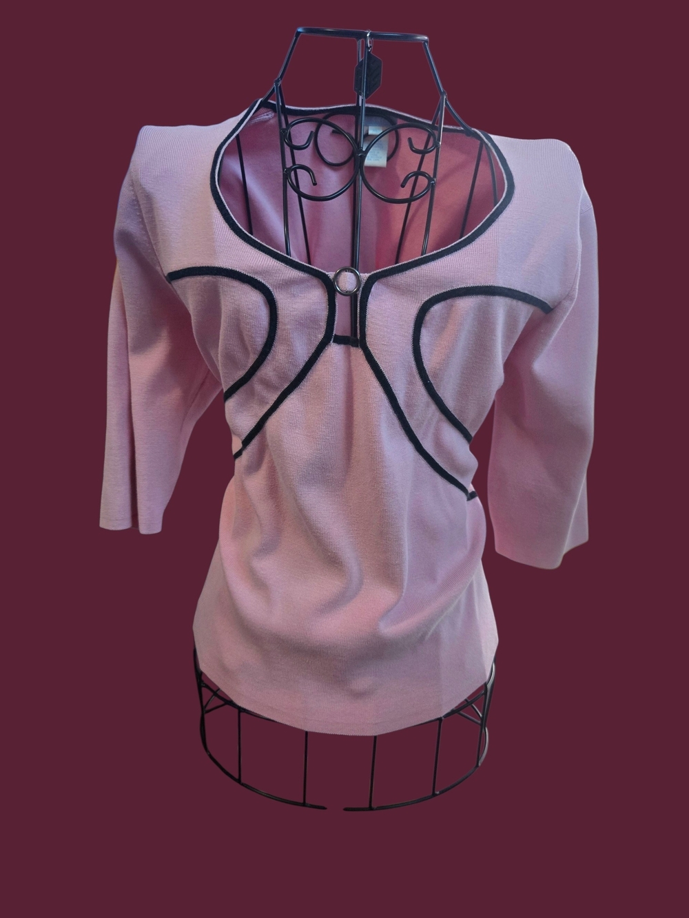 Pink Knit Top with Black Trim